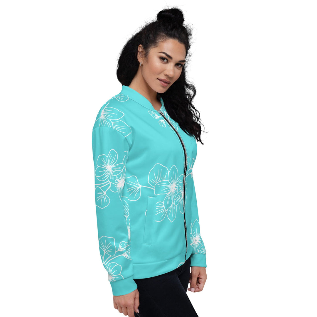 Womens Bomber Jacket Floral Cyan Blue 7022523 2