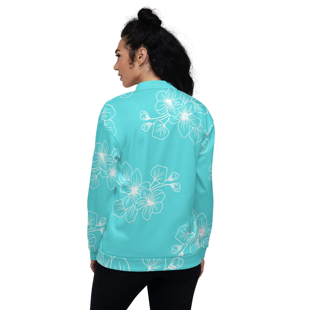 Womens Bomber Jacket Floral Cyan Blue 7022523 2