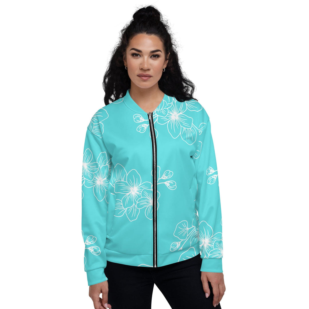 Womens Bomber Jacket Floral Cyan Blue 7022523 2