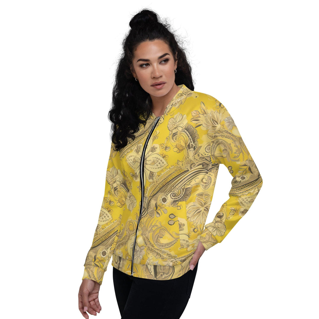 Womens Bomber Jacket Floral Yellow Bandanna Print