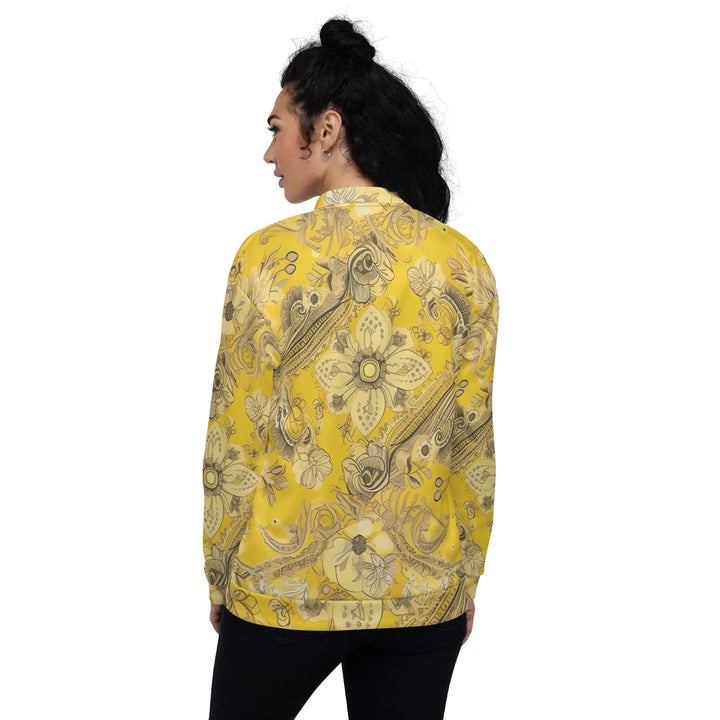 Womens Bomber Jacket Floral Yellow Bandanna Print