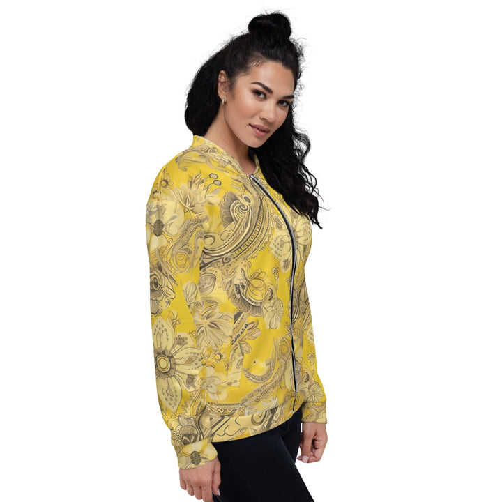 Womens Bomber Jacket Floral Yellow Bandanna Print