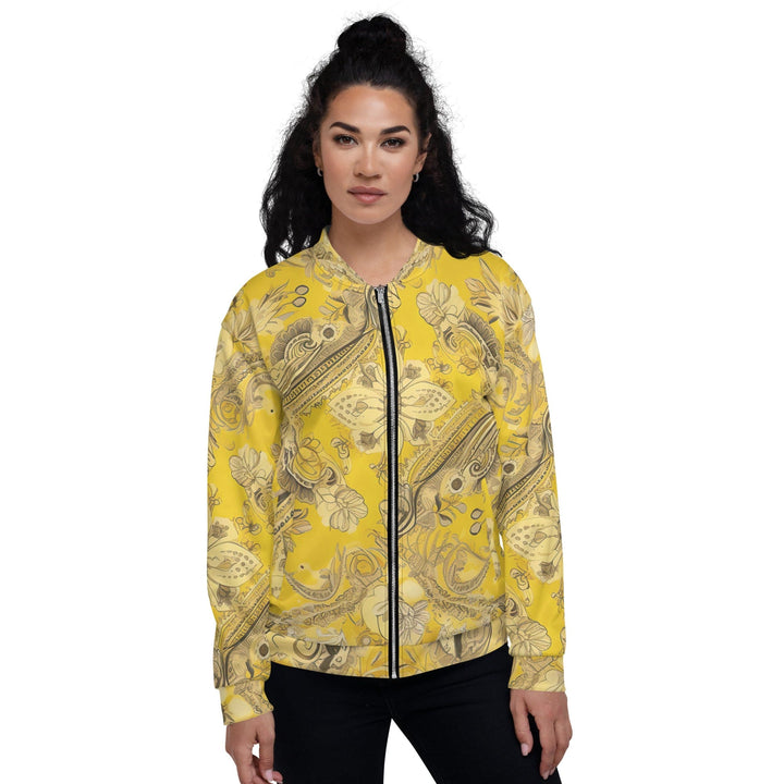 Womens Bomber Jacket Floral Yellow Bandanna Print