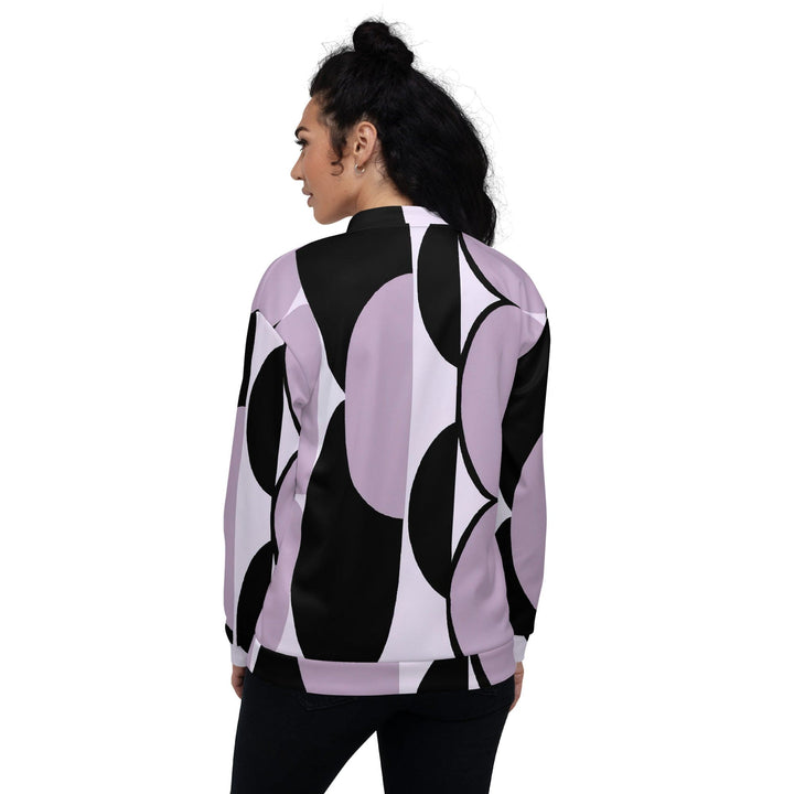 Womens Bomber Jacket Geometric Lavender and Black Pattern 3