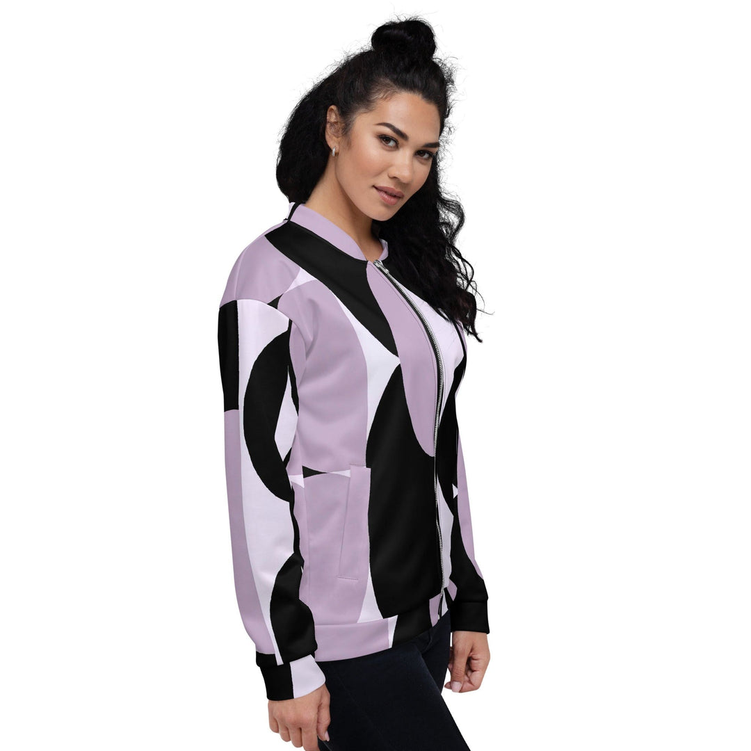 Womens Bomber Jacket Geometric Lavender and Black Pattern 3