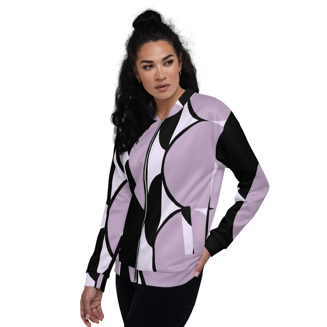 Womens Bomber Jacket Geometric Lavender and Black Pattern 3