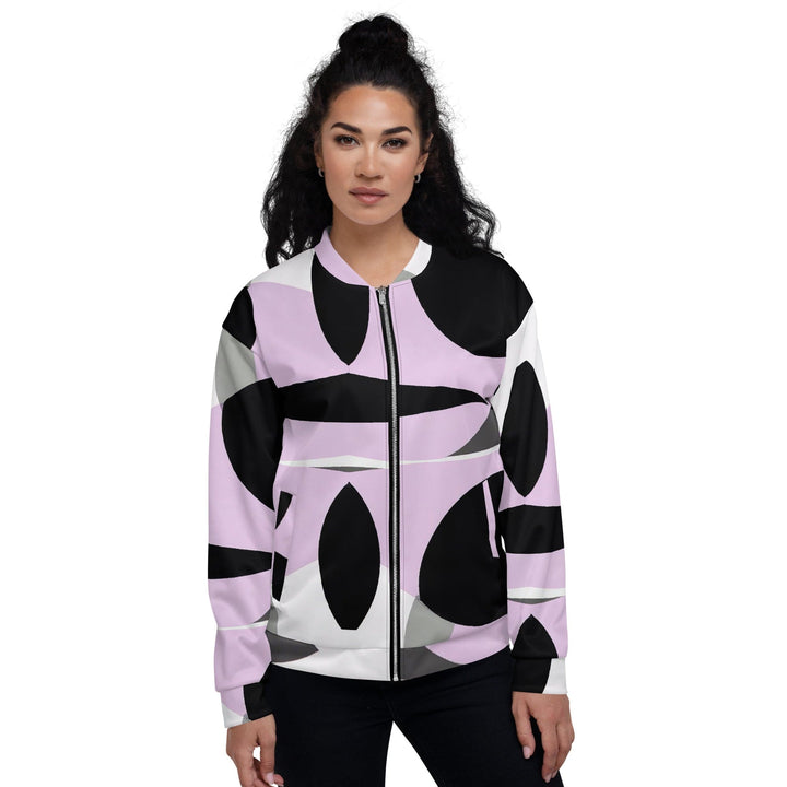 Womens Bomber Jacket Geometric Lavender And Black Pattern 4