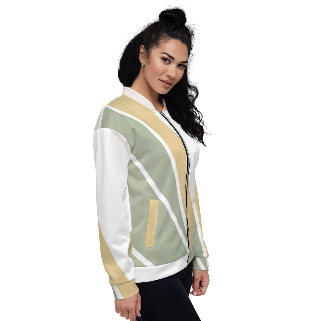 Womens Bomber Jacket Green Abstract Geometric Pattern 2