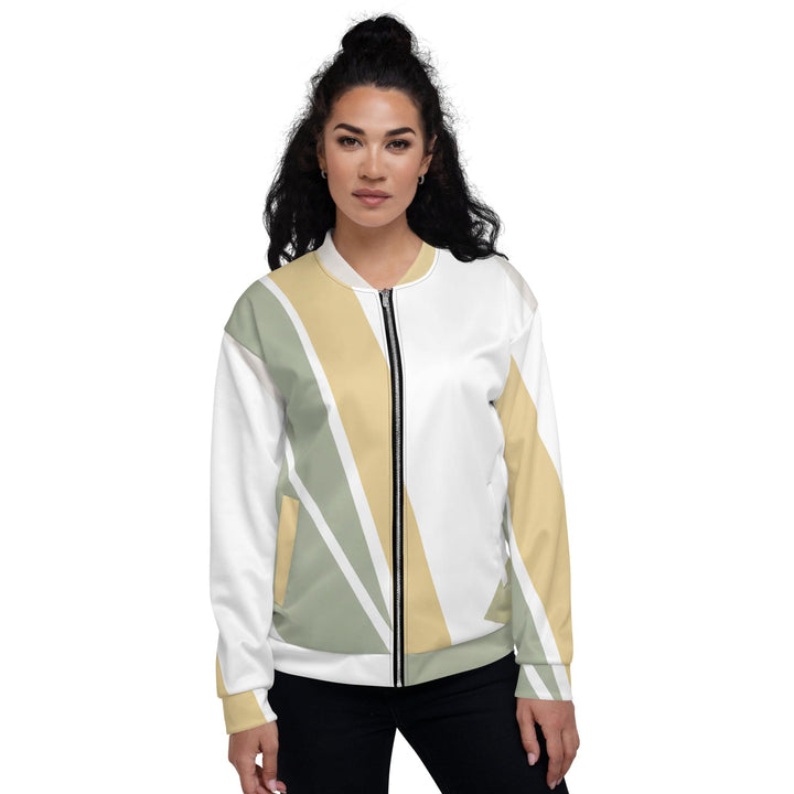 Womens Bomber Jacket Green Abstract Geometric Pattern 2