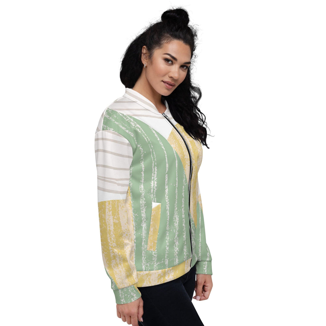 Womens Bomber Jacket Green Textured Boho Pattern 2