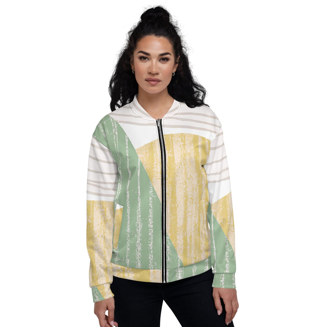 Womens Bomber Jacket Green Textured Boho Pattern 2