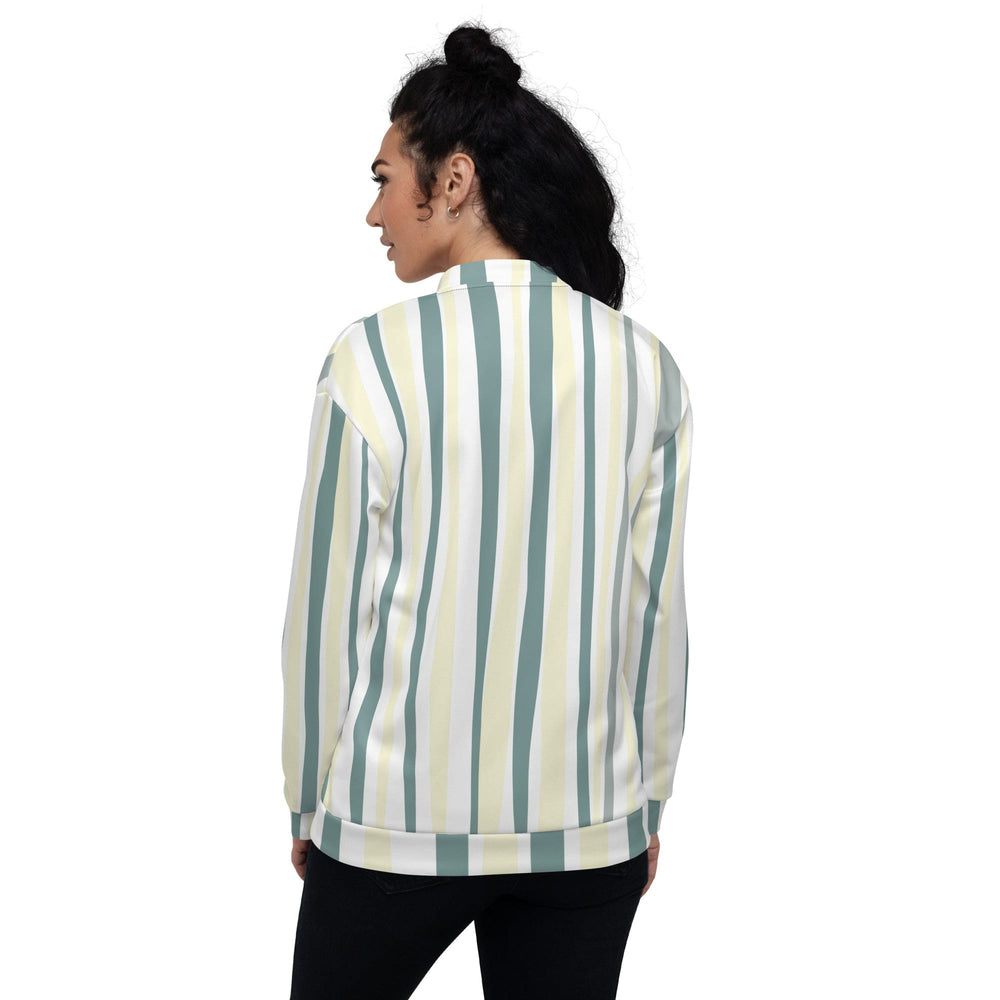 Womens Bomber Jacket Green Yellow Geometric Lines