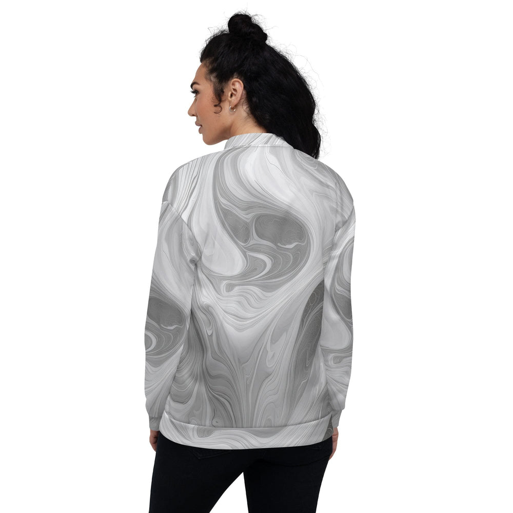 Womens Bomber Jacket Grey White Boho Marble Print