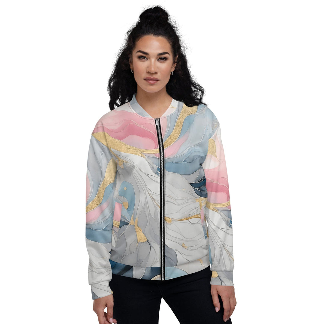 Womens Bomber Jacket Marble Cloud Of Grey Pink Blue 5522 2