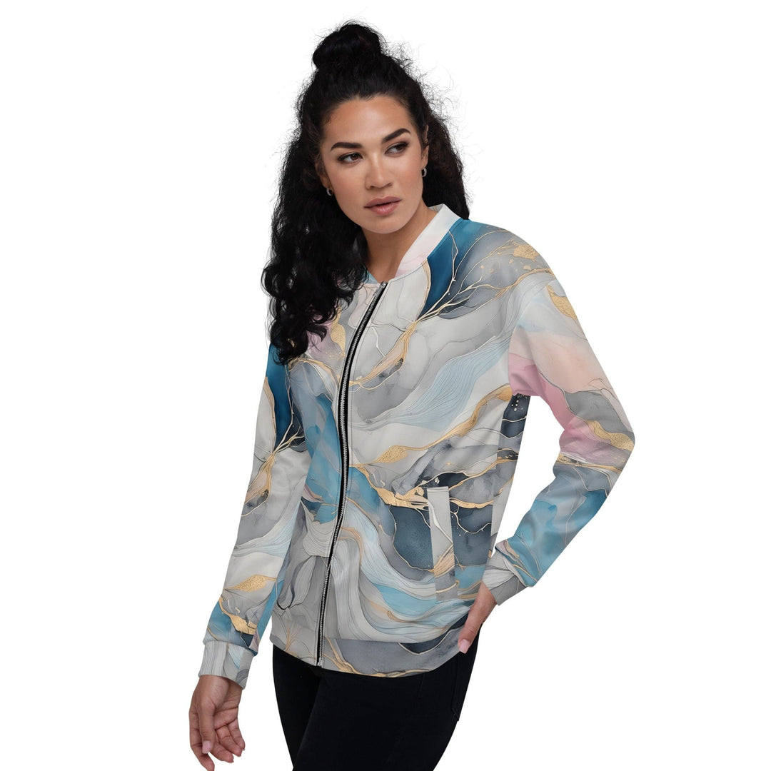 Womens Bomber Jacket Marble Cloud Of Grey Pink Blue 63389 2