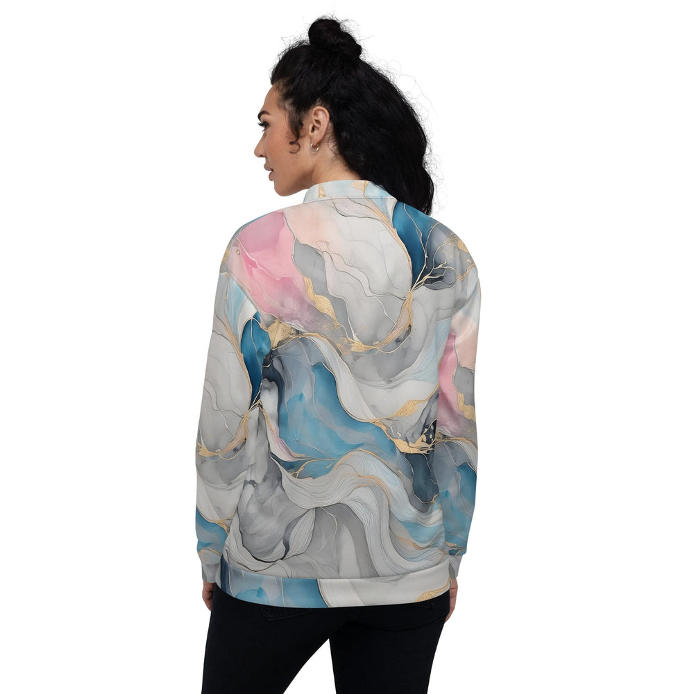 Womens Bomber Jacket Marble Cloud Of Grey Pink Blue 63389 2