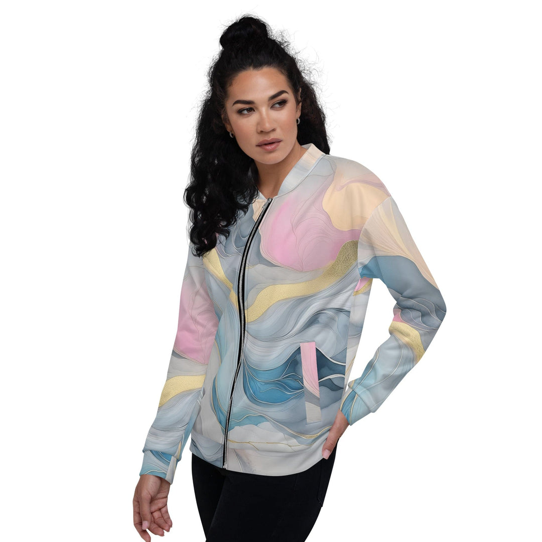 Womens Bomber Jacket Marble Cloud Of Grey Pink Blue 72067 2