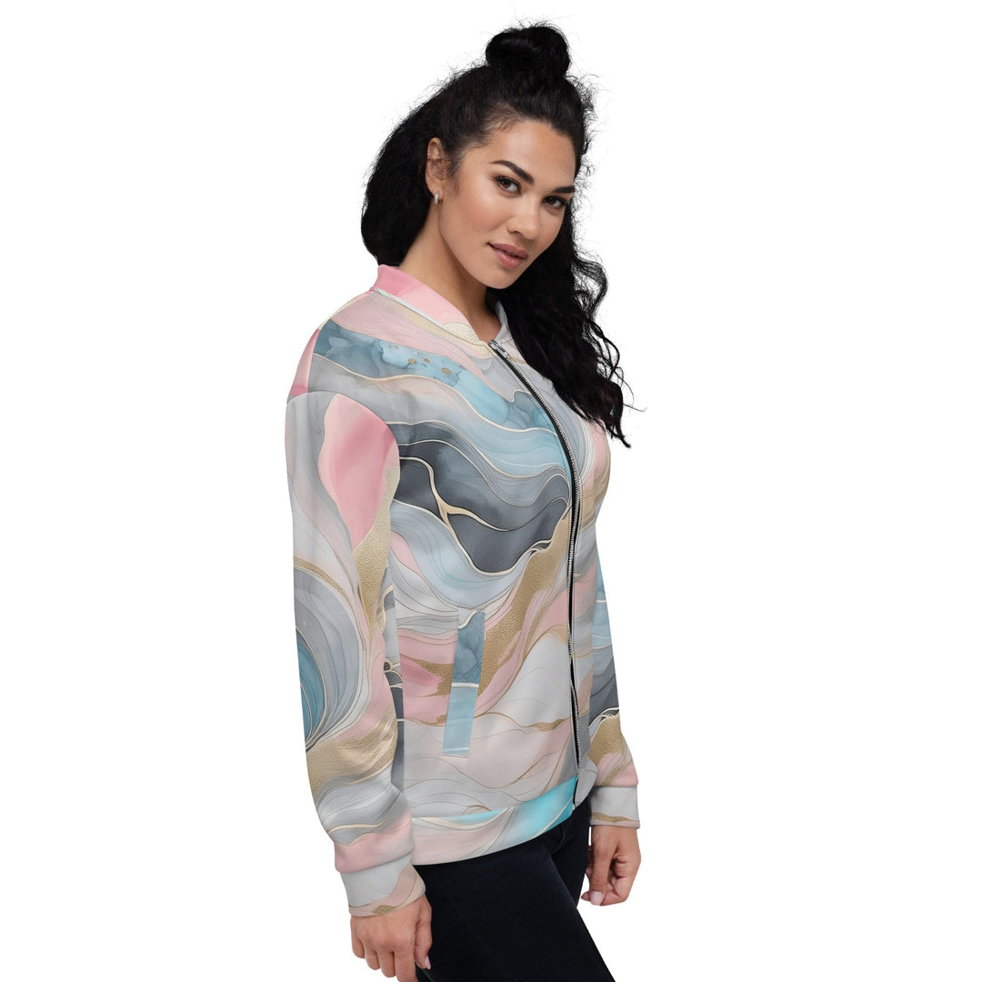 Womens Bomber Jacket Marble Cloud of Grey Pink Blue 82395 2