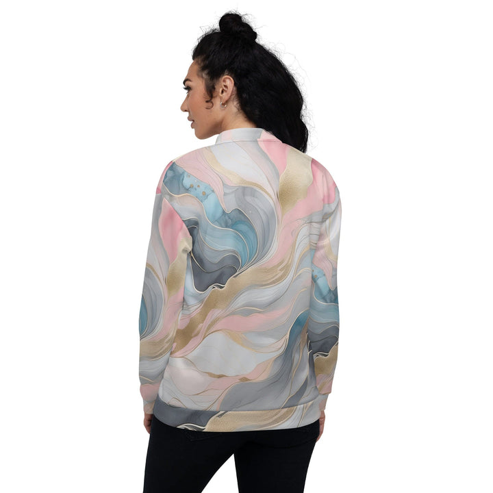 Womens Bomber Jacket Marble Cloud of Grey Pink Blue 82395 2