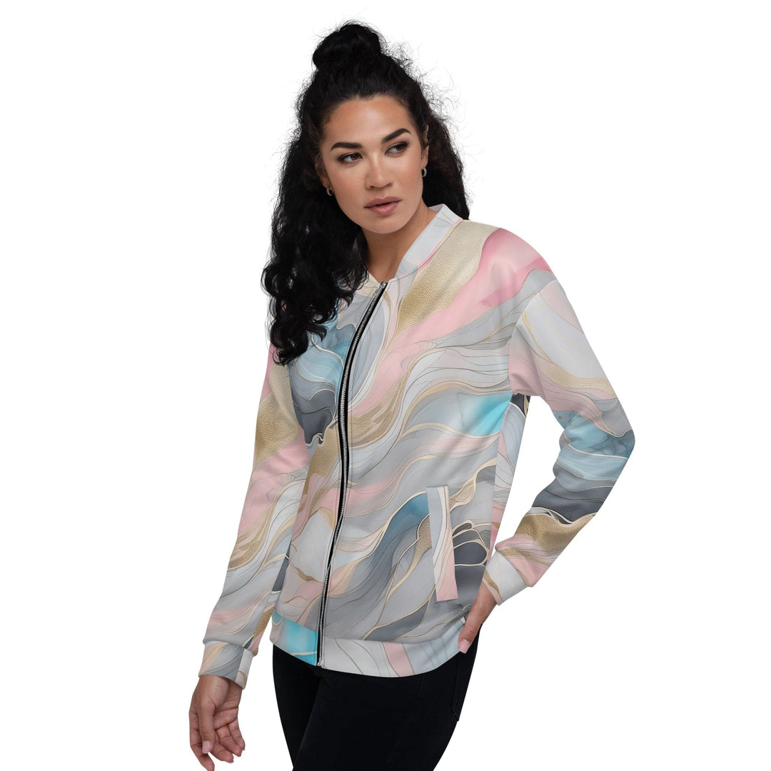 Womens Bomber Jacket Marble Cloud of Grey Pink Blue 82395 2