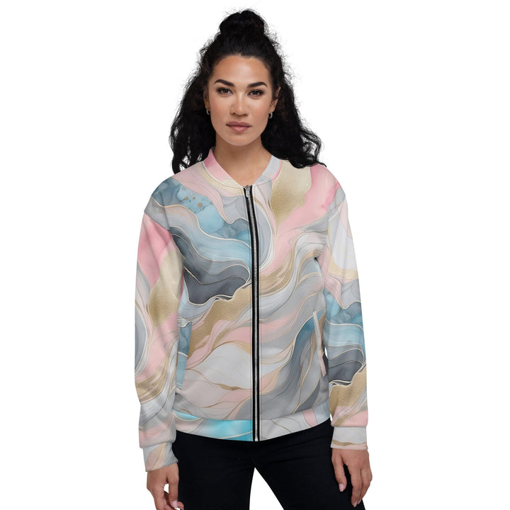 Womens Bomber Jacket Marble Cloud of Grey Pink Blue 82395 2