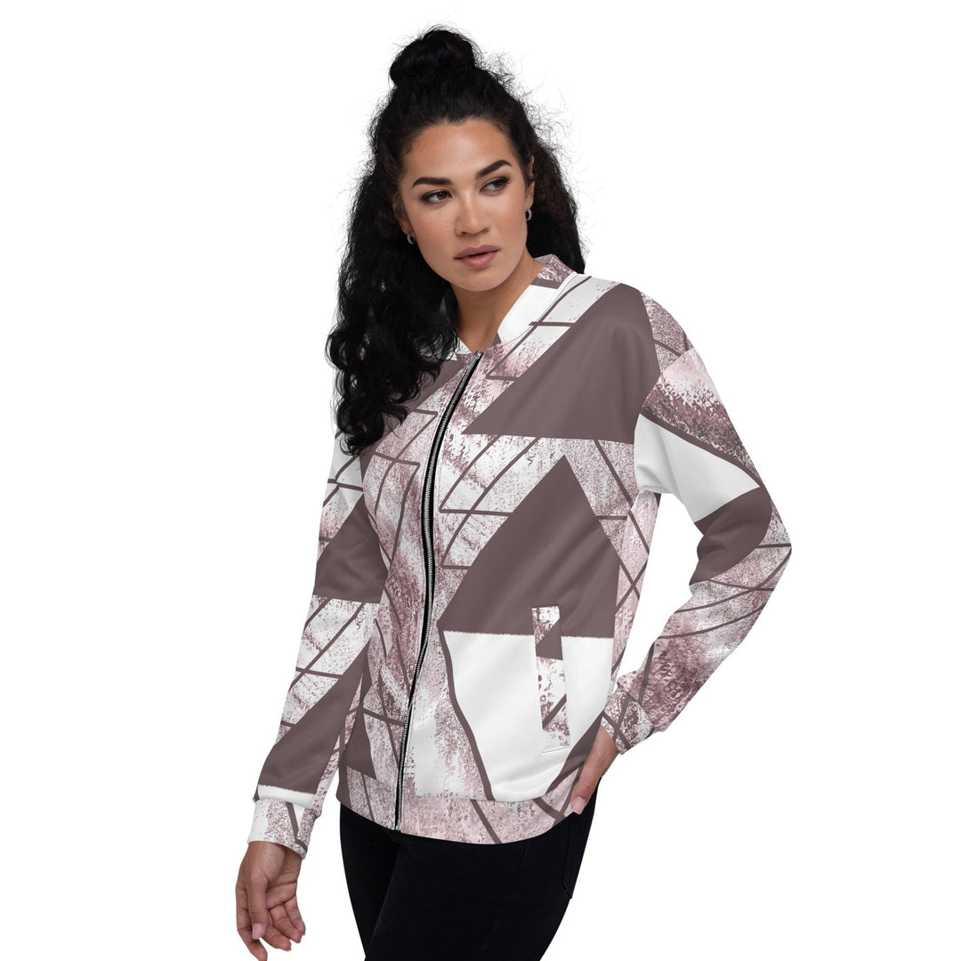 Womens Bomber Jacket Mauve Rose and White Triangular Colorblock 2