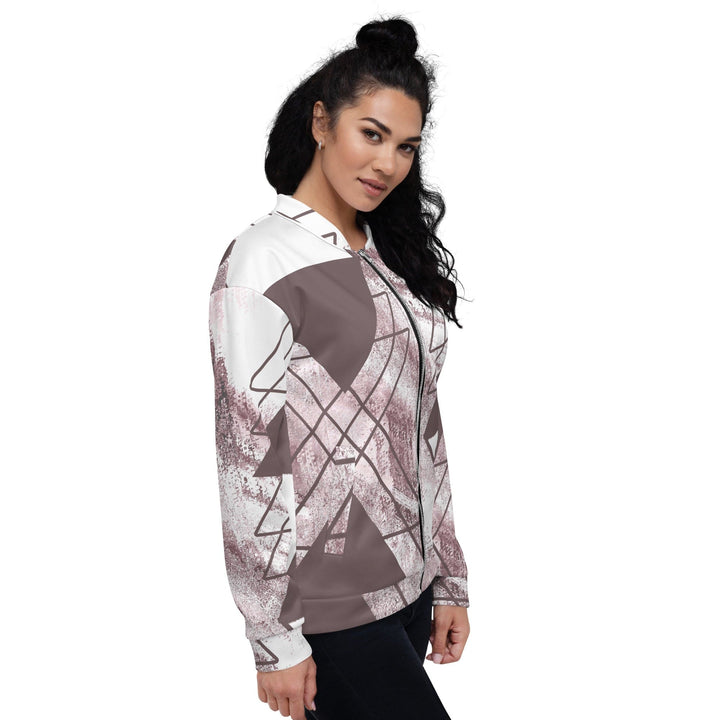 Womens Bomber Jacket Mauve Rose and White Triangular Colorblock 2