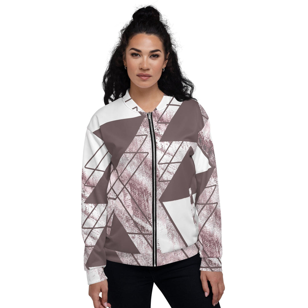 Womens Bomber Jacket Mauve Rose and White Triangular Colorblock 2