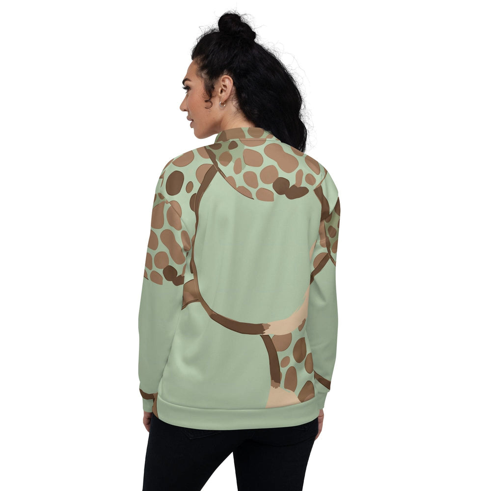 Womens Bomber Jacket Green Beige Spotted Print