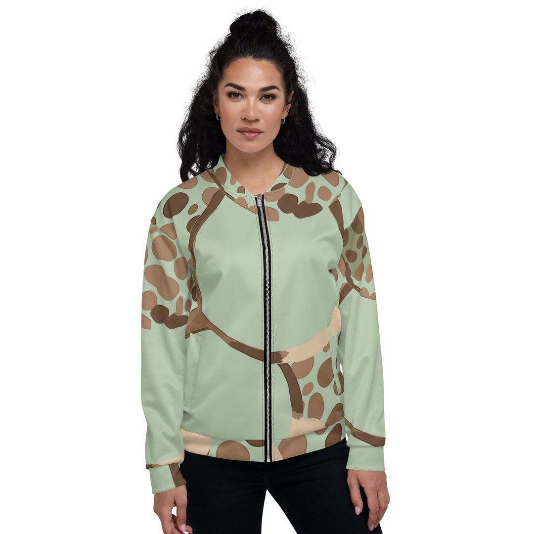 Womens Bomber Jacket Green Beige Spotted Print