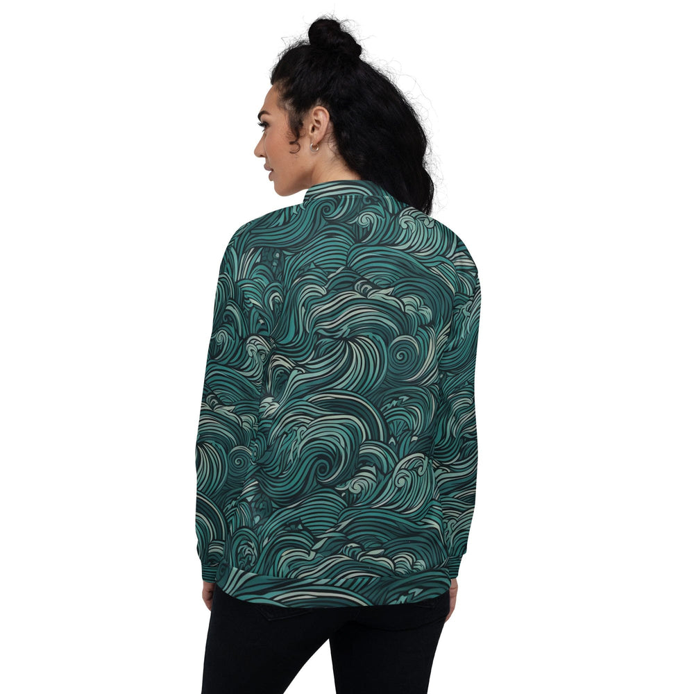 Womens Bomber Jacket Mint Green Water Wave Print