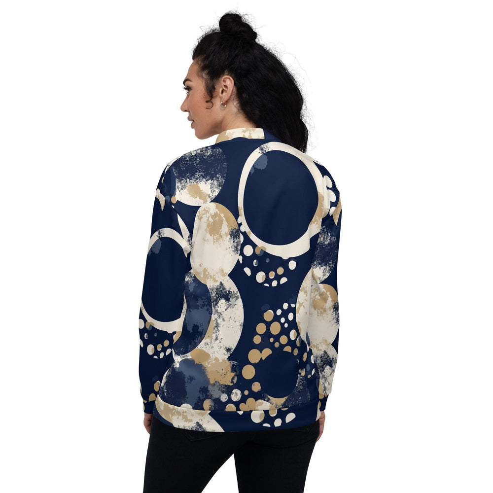 Womens Bomber Jacket Navy Blue And Beige Spotted Illustration 2