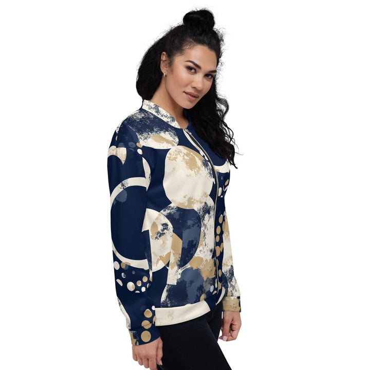Womens Bomber Jacket Navy Blue And Beige Spotted Illustration 2