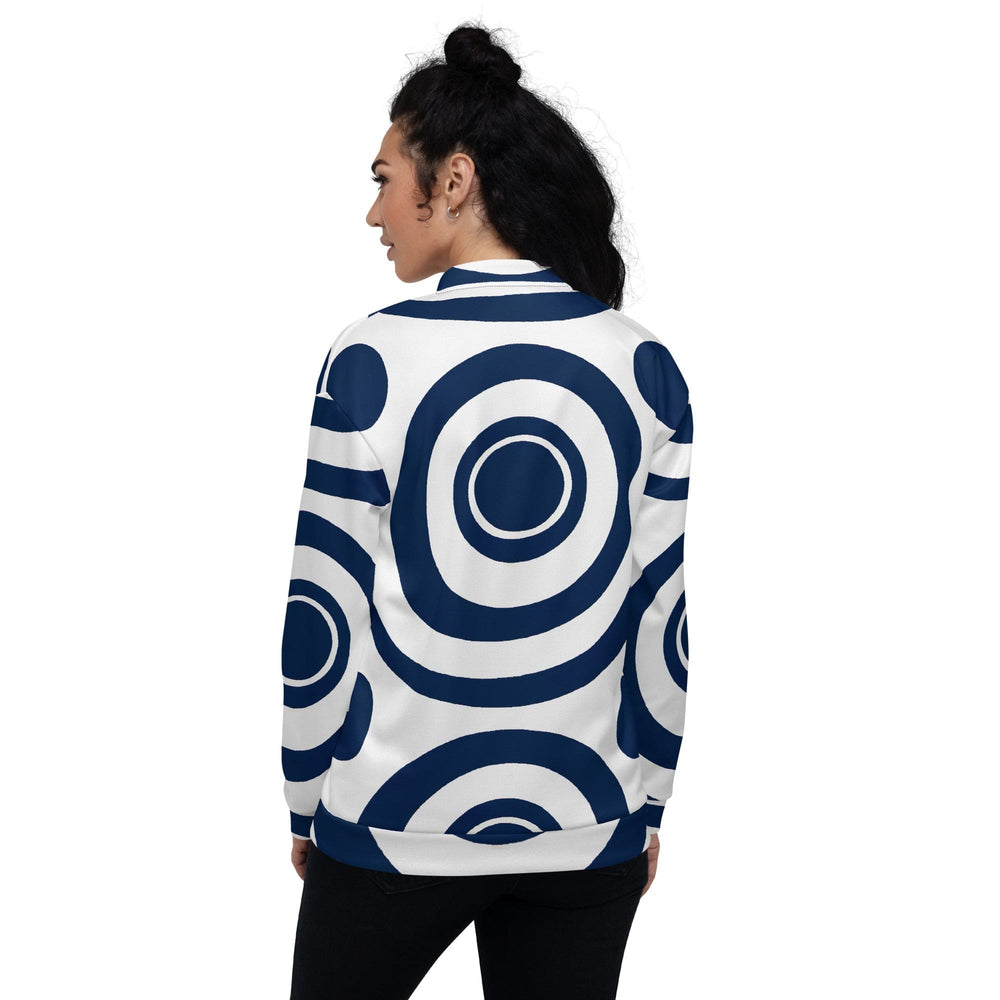 Womens Bomber Jacket Navy Blue And White Circular Pattern 2