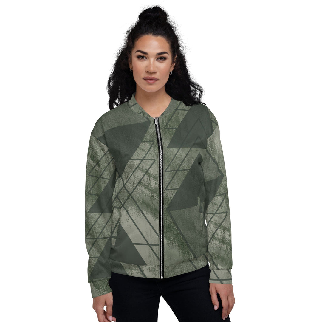 Womens Bomber Jacket Olive Green Triangular Colorblock 2