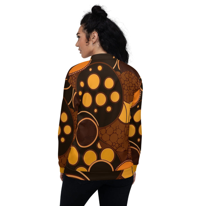 Womens Bomber Jacket Orange Brown Spotted Print