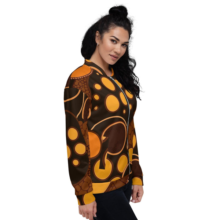 Womens Bomber Jacket Orange Brown Spotted Print