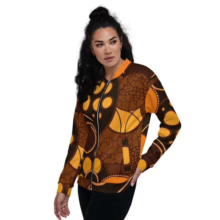 Womens Bomber Jacket Orange Brown Spotted Print