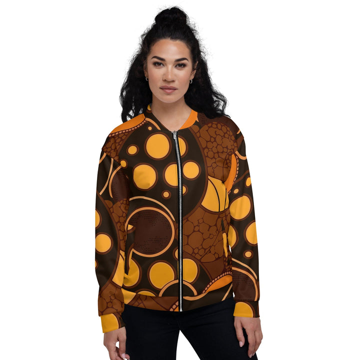 Womens Bomber Jacket Orange Brown Spotted Print