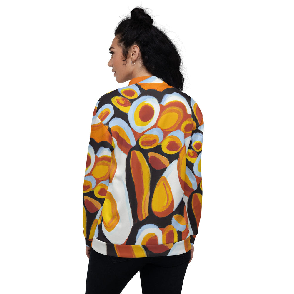 Womens Bomber Jacket Orange Black White Geometric Print Pattern 2