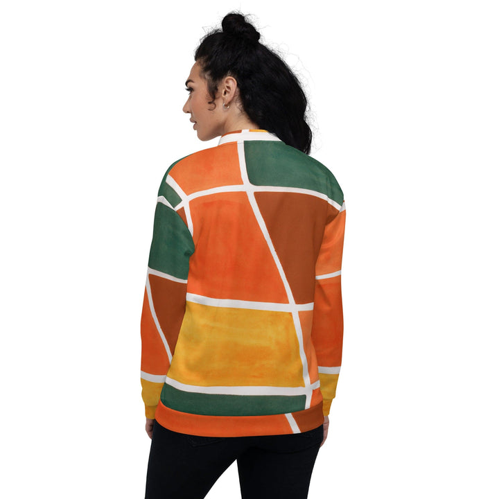 Womens Bomber Jacket Orange Green Boho Pattern 2