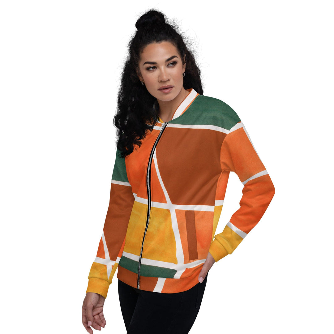 Womens Bomber Jacket Orange Green Boho Pattern 2