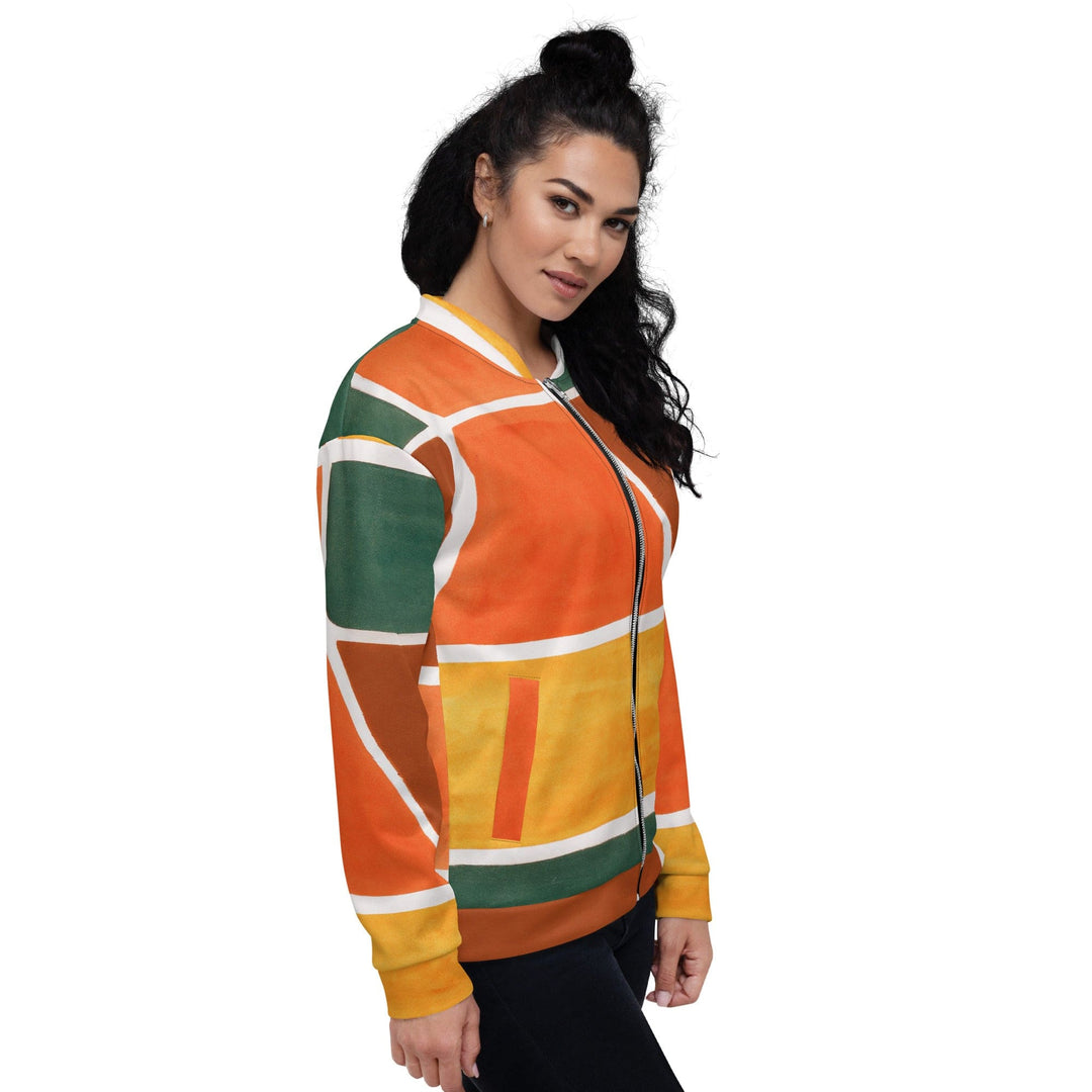 Womens Bomber Jacket Orange Green Boho Pattern 2