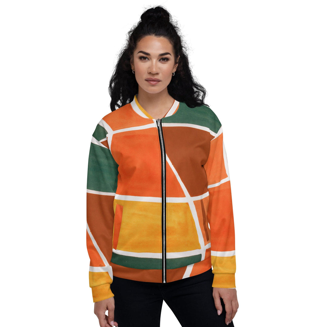 Womens Bomber Jacket Orange Green Boho Pattern 2