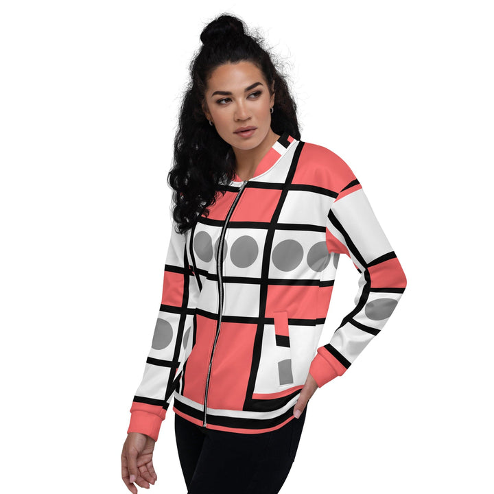 Womens Bomber Jacket Pale Red Print