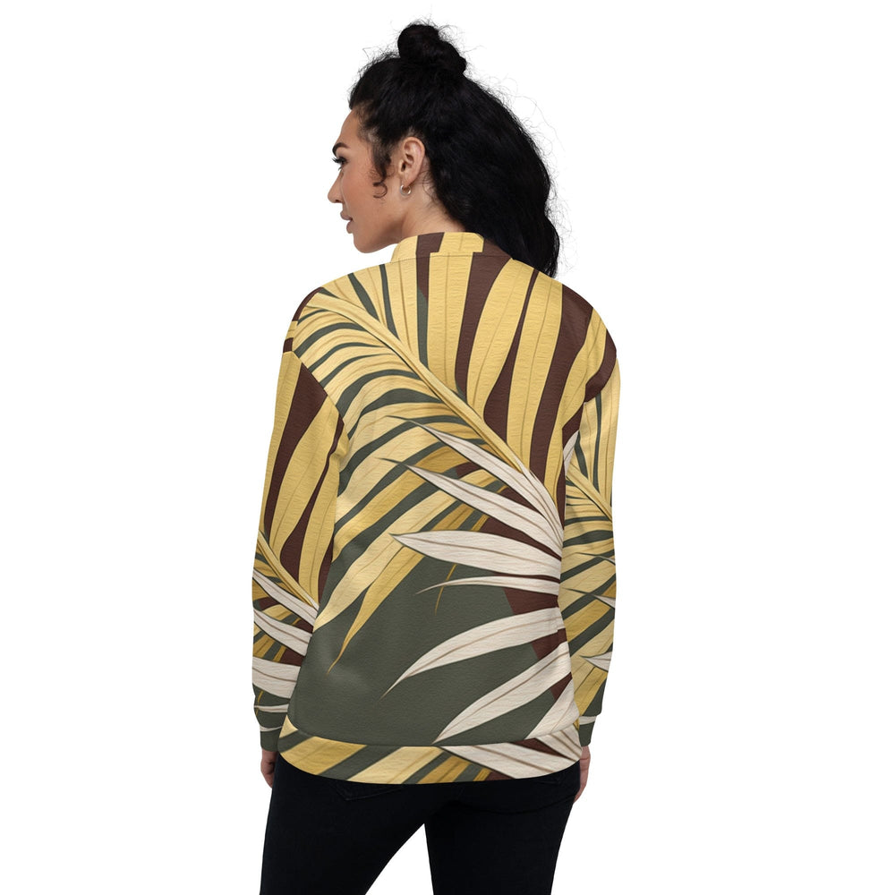 Womens Bomber Jacket Palm Tree Leaves Pattern 2