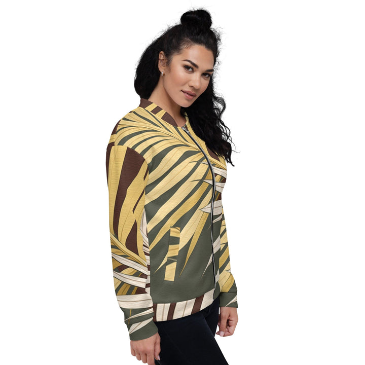 Womens Bomber Jacket - Palm Tree Leaves Pattern 2