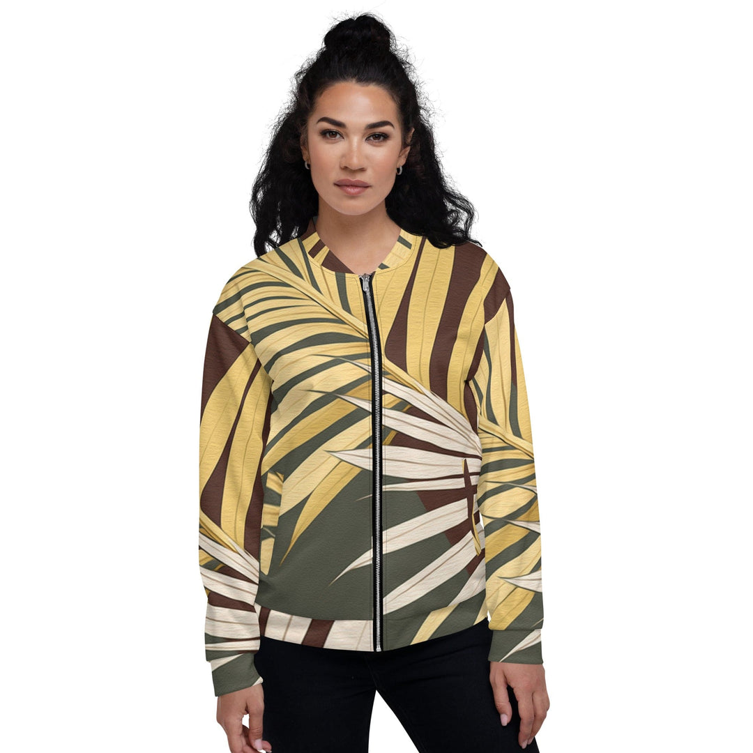 Womens Bomber Jacket Palm Tree Leaves Pattern 2