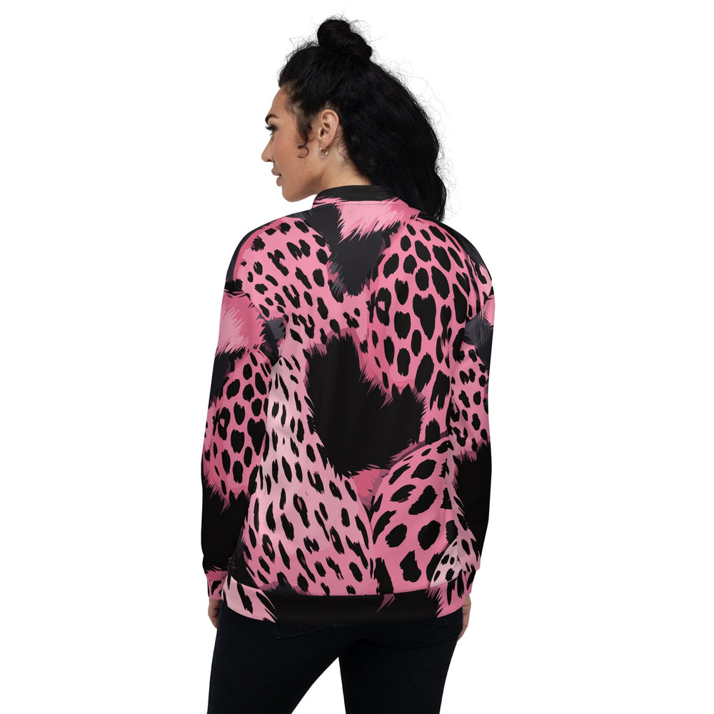 Womens Bomber Jacket Pink And Black Spotted Illustration 2