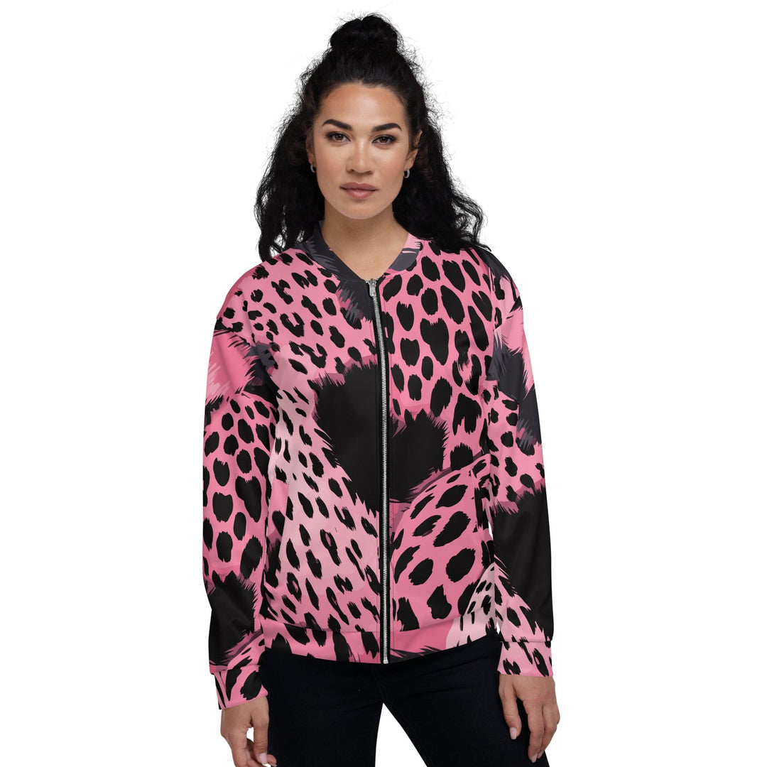 Womens Bomber Jacket Pink And Black Spotted Illustration 2
